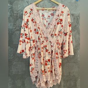 H&M Divided Pink Floral Romper With Lace